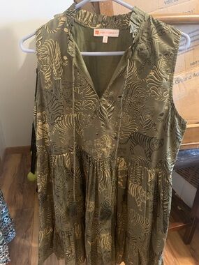 Jude Connally Olive Green Dress with Gold Tiger Foil